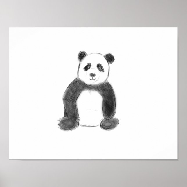 Poster Croquis de panda en noir et blanc (Devant)
