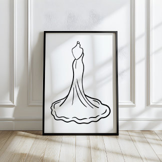 Poster Croquis de robe de mariée dessinée à la main avec