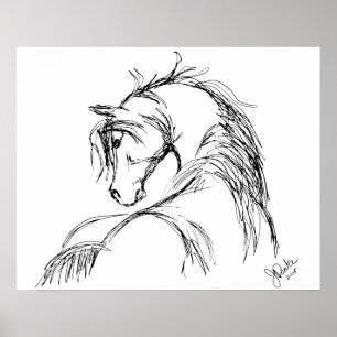 Poster Croquis de tête de cheval d'art