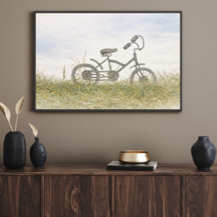 Poster Croquis de vélo vintage dans une prairie – Minimal