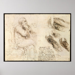 Poster Croquis de vieil homme et de l'eau par Léonard de