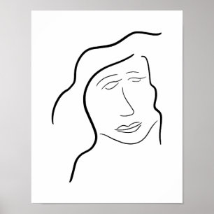 Poster Croquis de visage de femme minimaliste pour mur de