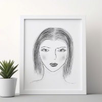 Croquis de visage de femme noir et blanc pour mur