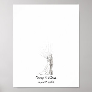 Poster Croquis d'encre Mariage Couple empreintes digitale