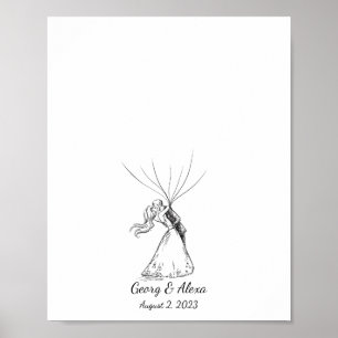 Poster Croquis d'encre Mariage Couple empreintes digitale