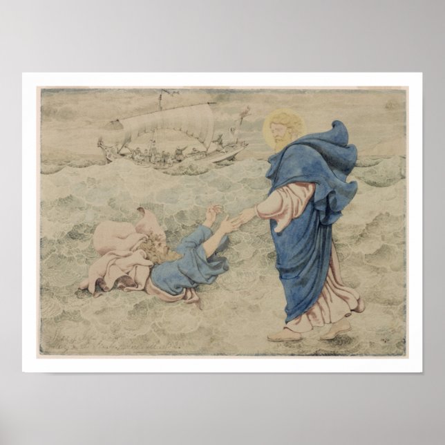 Poster Croquis du Christ marchant sur l'eau (avec papier) (Devant)