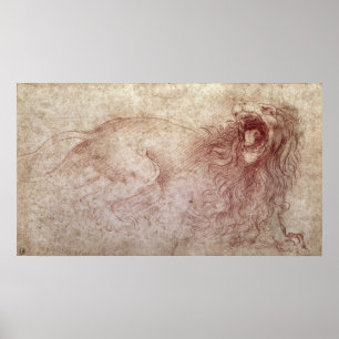 Poster Croquis d'un lion rugissant
