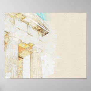 Poster croquis d'une partie portique du temple antique
