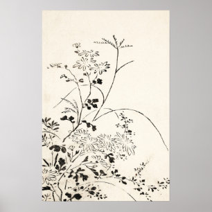 Poster Croquis floral noir Vintage