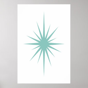 Poster Cross Starburst Light Turquoise Mid Century Retro