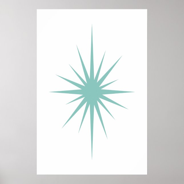 Poster Cross Starburst Light Turquoise Mid Century Retro (Devant)