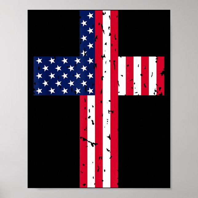 Poster Cross Usa Flag Christian Religious Us America Fait (Devant)