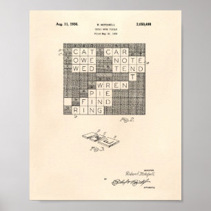 Poster Cross Word Puzzle 1936 Brevet Art Vieux Poivre