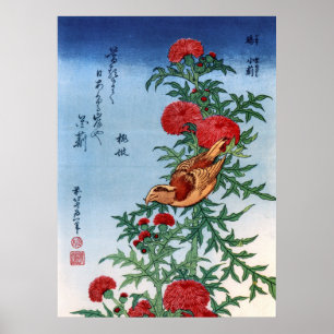Poster Crossbill on a Thistle, Hokusai
