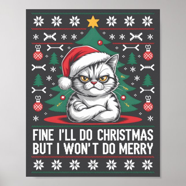 Poster Crossed Arms Cat Funny Christmas Ugly Sweater Long (Devant)
