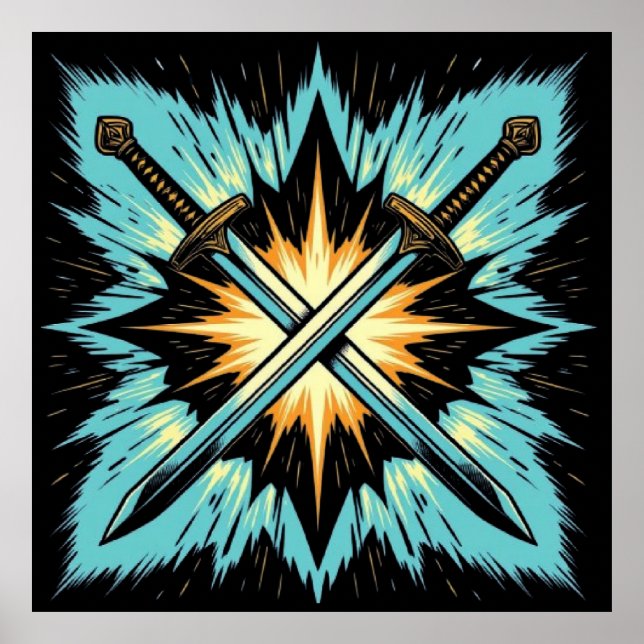 Poster Crossed Fantasy Arrows with Glowing Energy – Dynam (Devant)