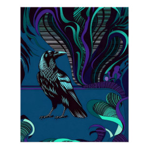 Poster Crow Design Mur Art bleu violet