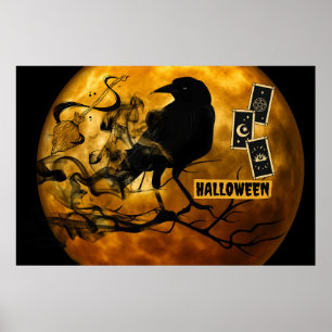 Poster Crow noir effrayant, Cartes de Tarot Pleine lune d