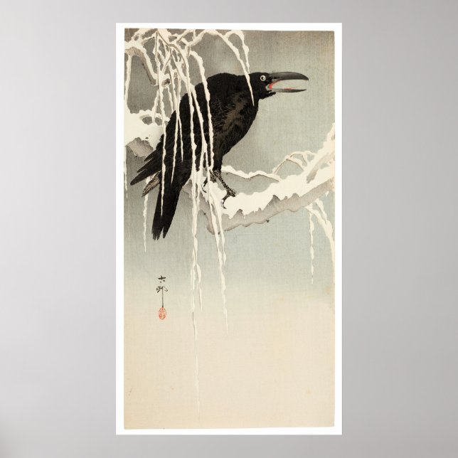 Poster Crow on a Snowy Branch by Ohara Koson (Devant)