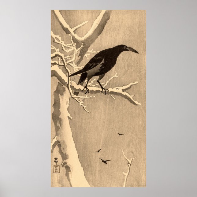 Poster Crow on a Snowy Branch by Ohara Koson (Devant)