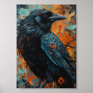 Poster Crow sur Arrière - plan bleu et orange