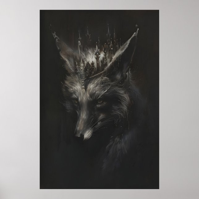 Poster Crowned Silver Fox Art Printable, Wild Animal Wall (Devant)