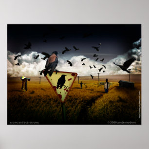 Poster crows and scarecrows