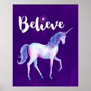 Poster Croyez avec Unicorn dans les aquarelles pastel