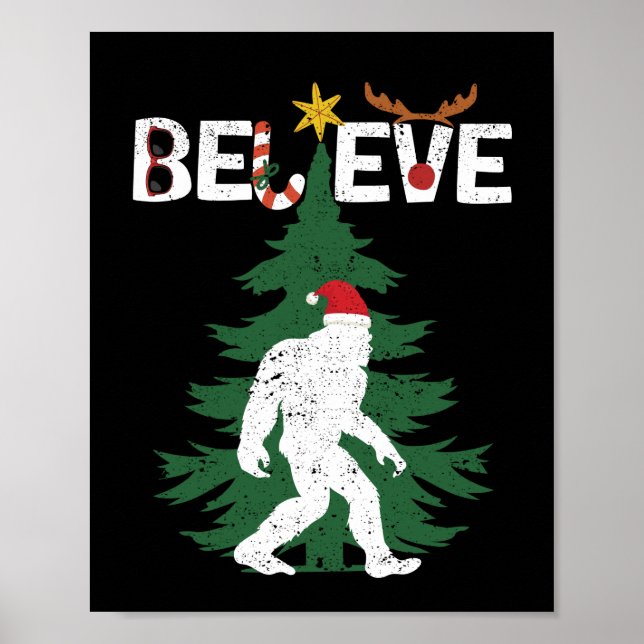 Poster Croyez Bigfoot Sasquatch Yeti Casquette de Noël (Devant)