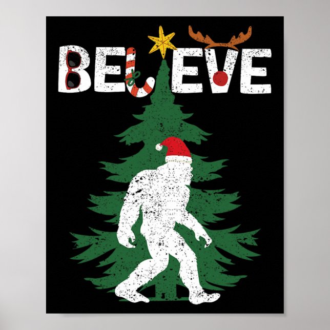 Poster Croyez Bigfoot Sasquatch Yeti Santa Hat Noël (Devant)
