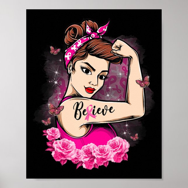 Poster Croyez Pink Ribbon Strong Femmes Cancer du Sein Aw (Devant)
