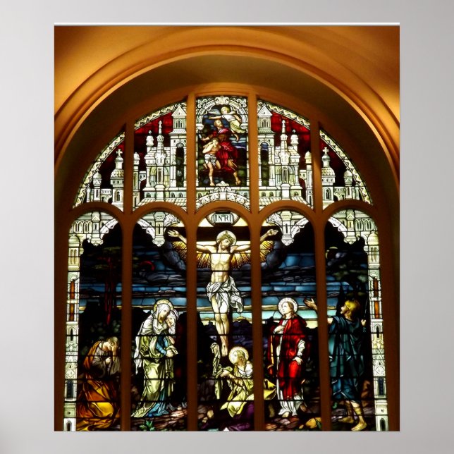 Poster Crucifixion de la fenêtre en verre de Jésus (Devant)