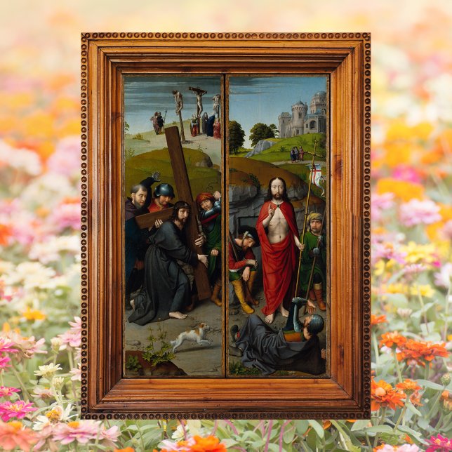 Poster Crucifixion Lent Résurrection Jésus Christ Pâques (Religious Christian Catholic Crucifixion Lent Resurrection Jesus Christ is risen Easter Poster)