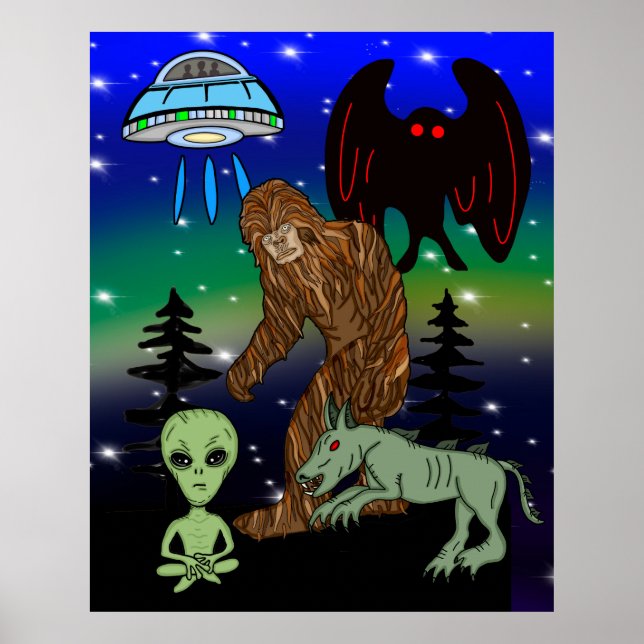 Poster Cryptid Big Foot Alien Mothman UFO Chupacabra (Devant)