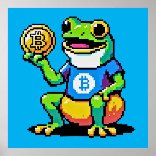 Poster Crypto Frog - Drôle Pixel Art Devise numérique