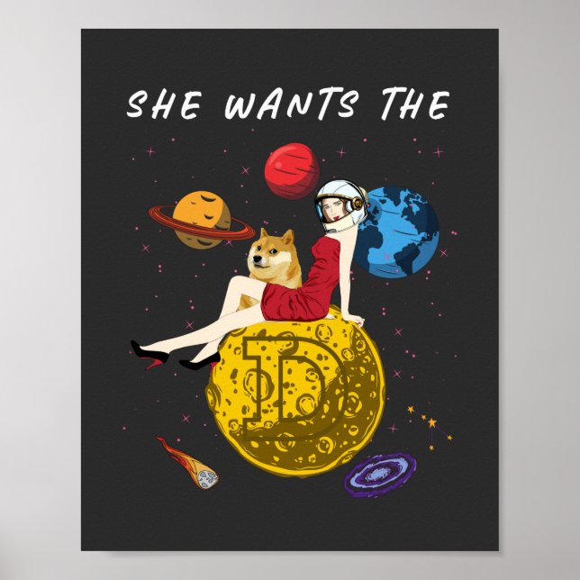 Poster Cryptomonnaie Elle Veut Dogecoin Doge Crypto (Devant)