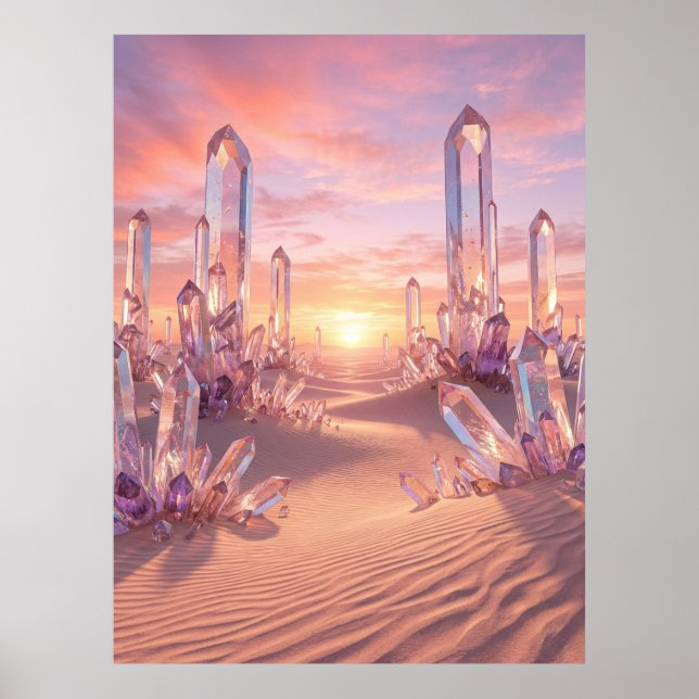 Poster Crystal Desert Sunset Fantasy Art (Devant)