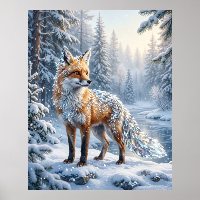 Poster Crystal Fox Winter Pines (Devant)