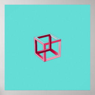 Poster Cube 3D Art moderne sur Turquoise