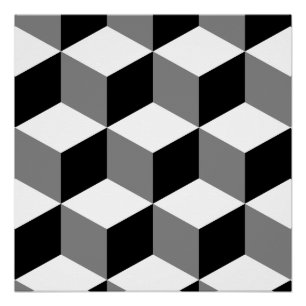 Poster Cube grand Motif noir blanc et gris