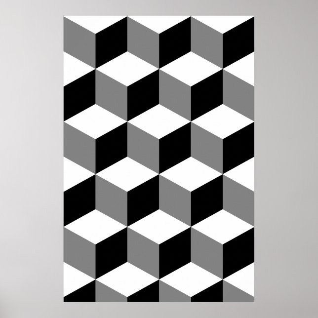 Poster Cube Motif noir blanc et gris (Devant)