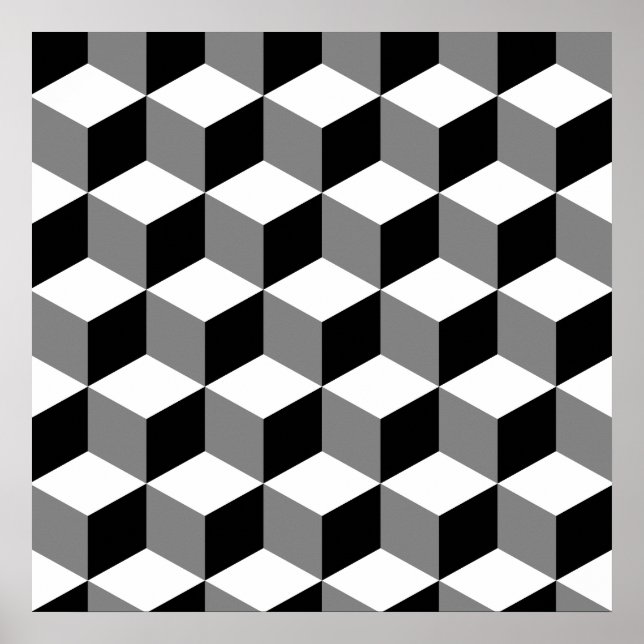 Poster Cube Motif noir blanc et gris (Devant)