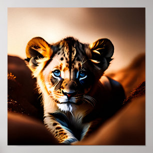 Poster Cube Petit Lion Cub aux yeux bleus