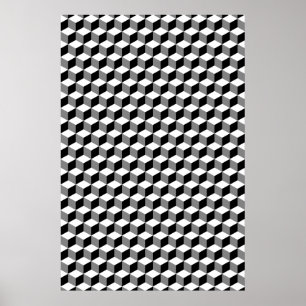 Poster Cube Petit Motif Répétition Noir Blanc & Gris