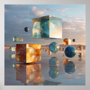 Poster Cubes et sphères flottants surréalistes