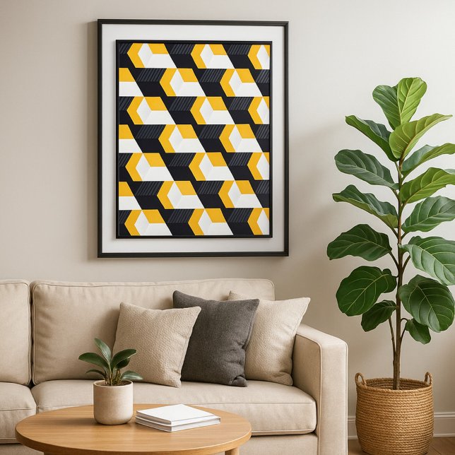 Poster Cubes géométriques avec Gras Jaune, Blanc et Noir (Créateur téléchargé)