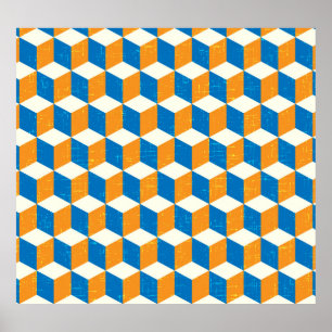 Poster Cubes isométriques rétro, illusion géométrique