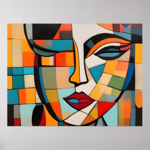 Poster Cubisme Abstrait visage dame