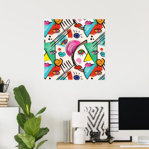 Poster Cubisme Moderne Art Abstrait Visages Féminins Arti