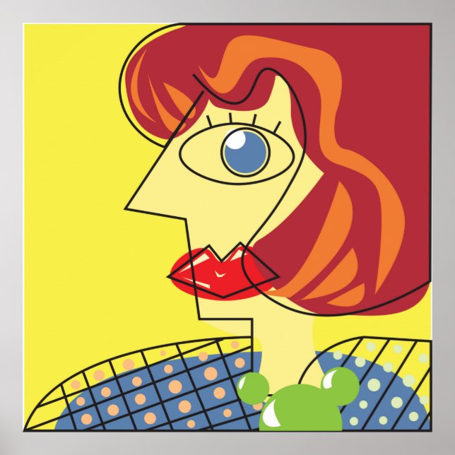 Poster Cubisme portrait féminin coloré (Devant)